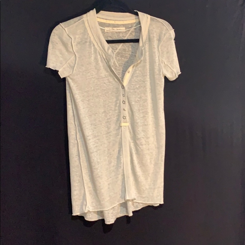 Free People sheer slub short sleeve henley T-NWOT & snap issues